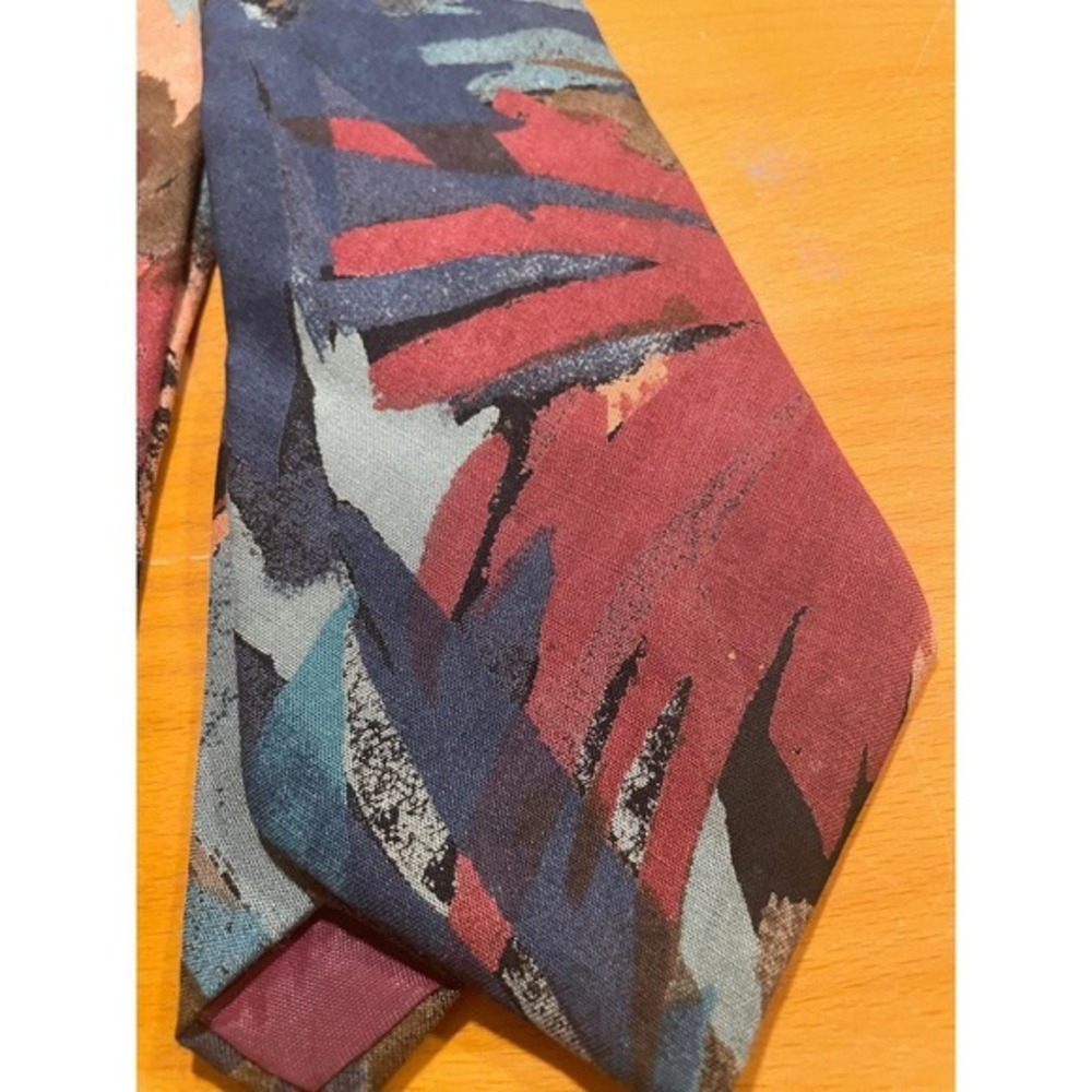 VTG‎ 80s Armando Endrati Necktie Abstract Art Swash Muted Blue Maroon Silk Tie